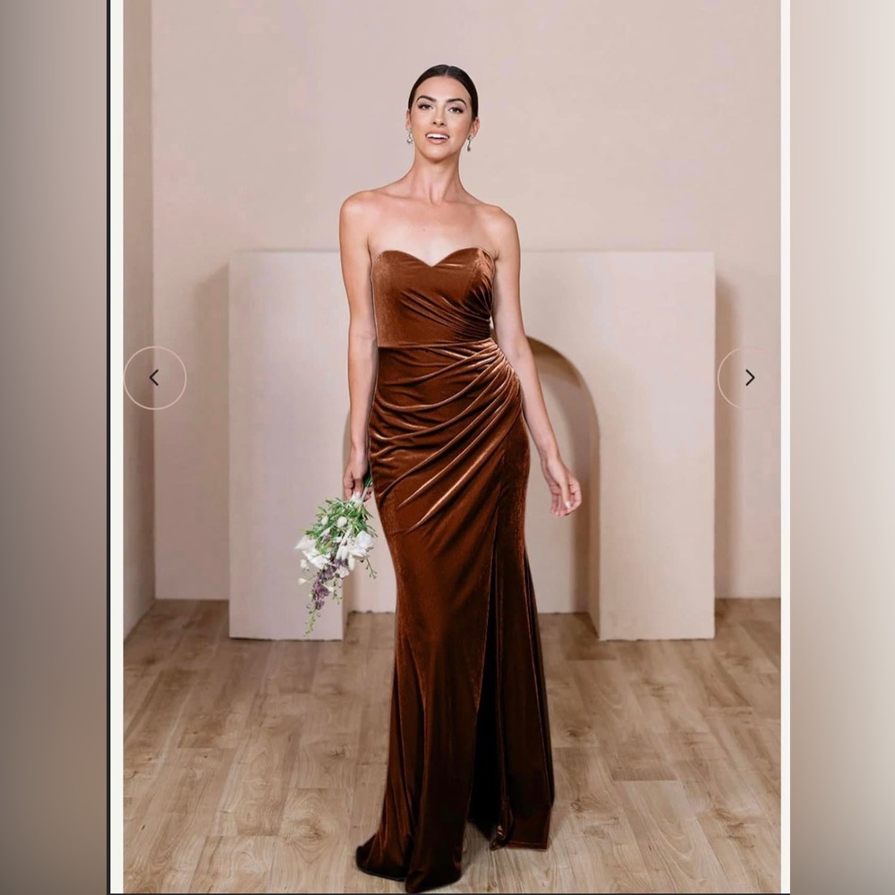 REVELRY - VELVET ARIEL DRESS - RUST - Picture 2 of 6